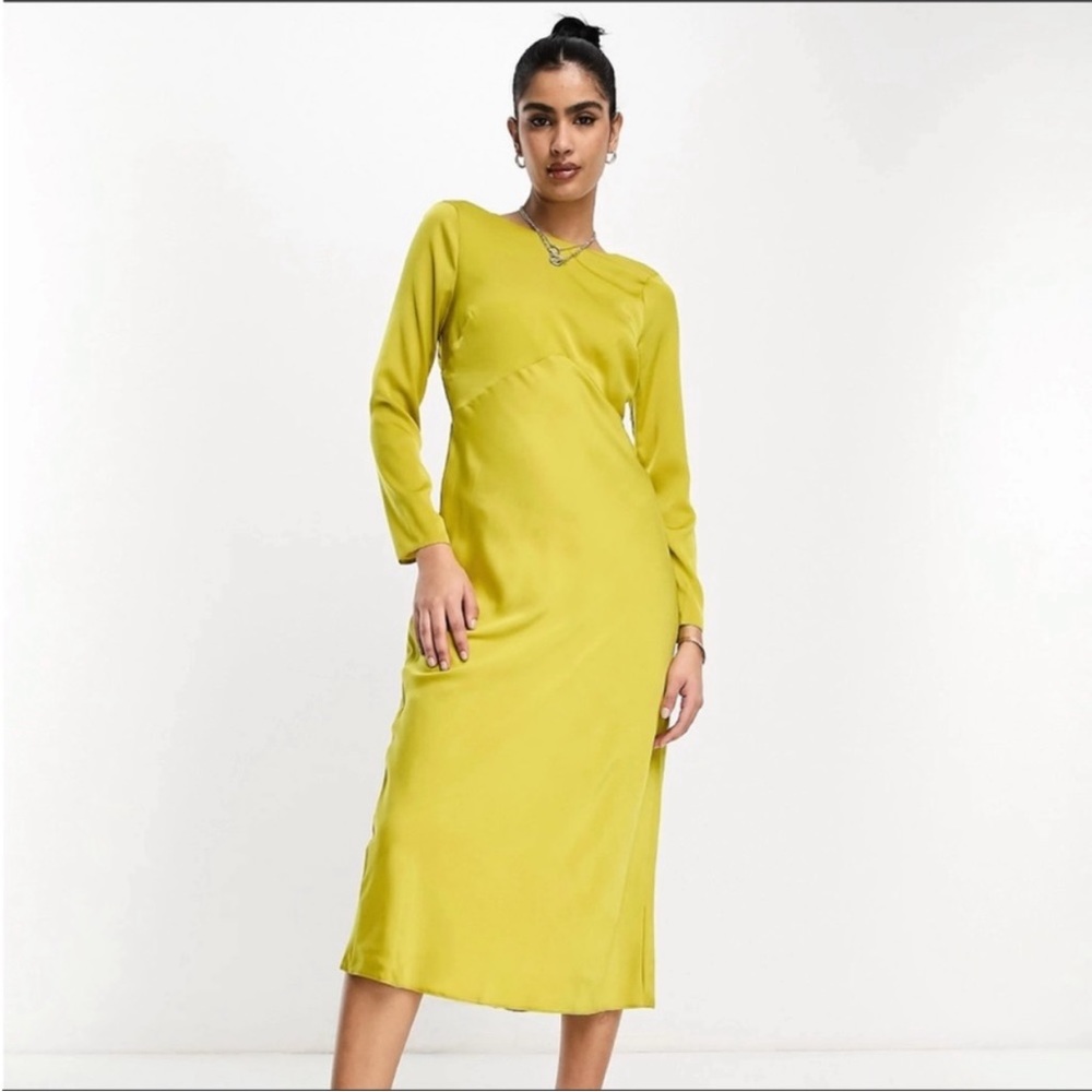 ASOS design satin long sleeve maxi dress with drawstring back